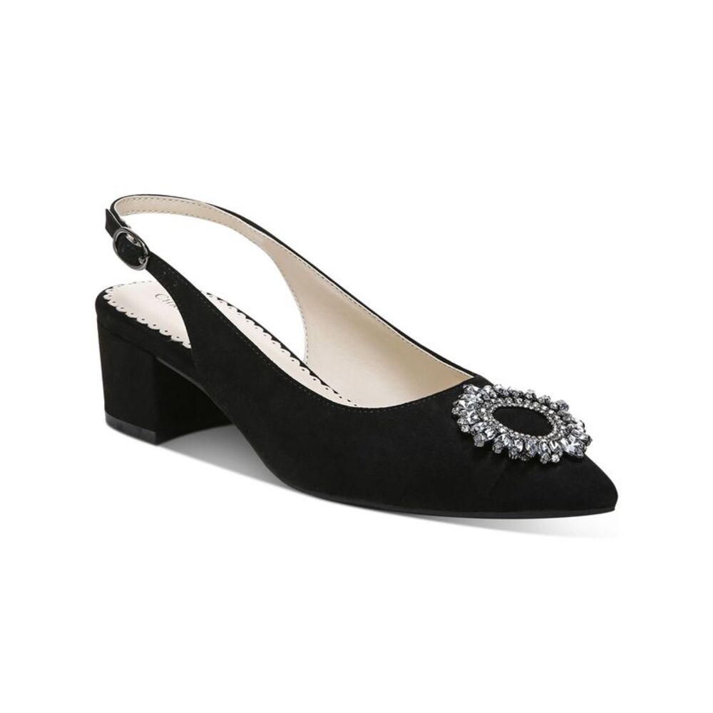 CHARTER CLUB Womens Black Gem Bryanna Pointed Toe Block Heel Slingback 7.5 M